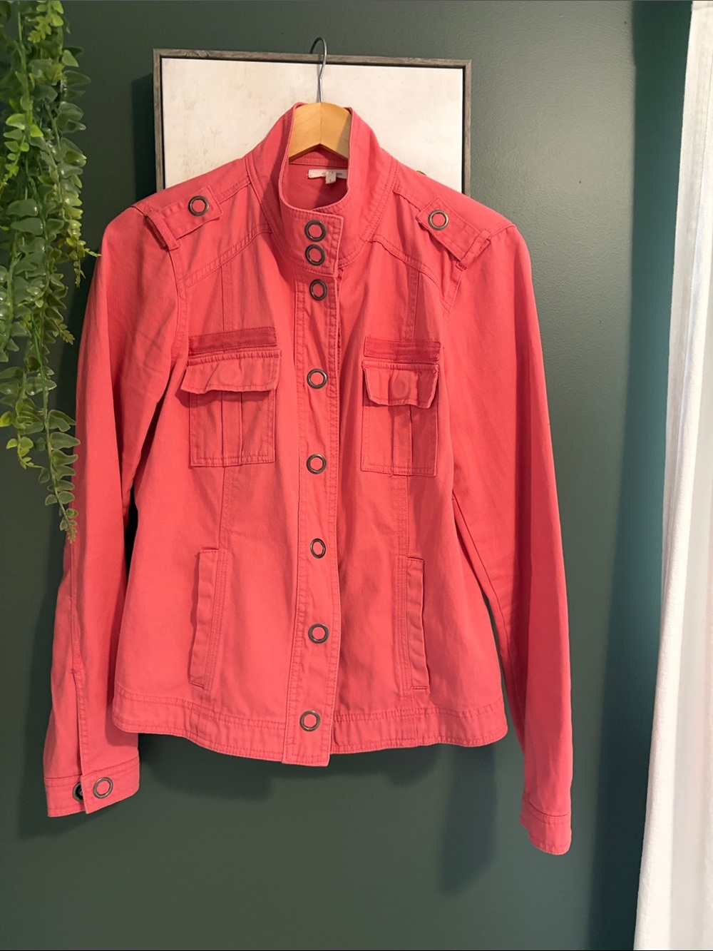Maurices Coral-Pink Utility Jacket with Ring Button Accents